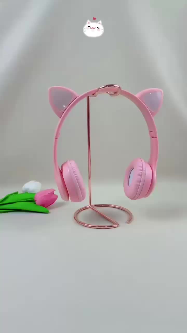 Headphone Bluetooth P47M Gaming Wireless Earphone Kucing dengan Lampu LED RGB Headset Ponsel Telepon
