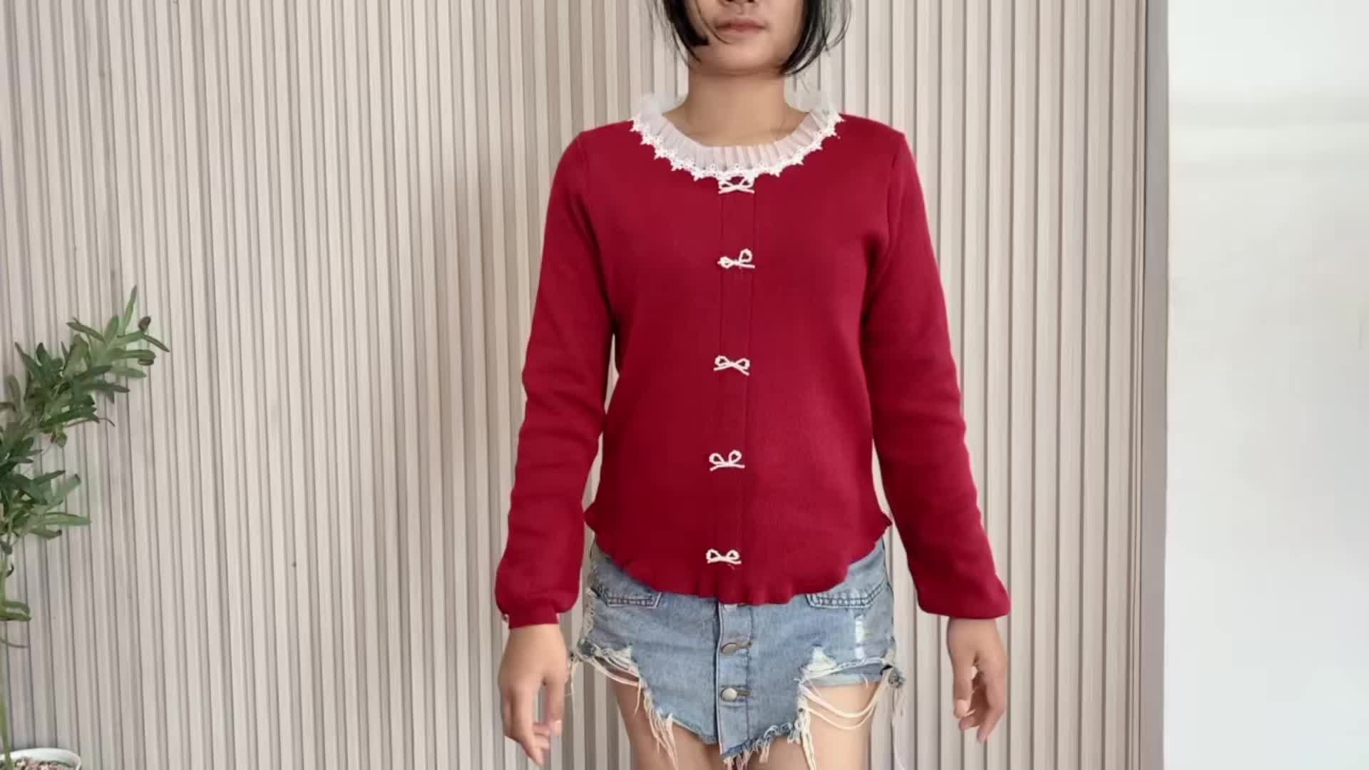 MAMAMARA  - Atasan Rajut Blouse Lembut Pita Coquette Imut Knitwear Cardigan Simple Panjang Wanita  Kardigan Baju Top Sweater Outer Basic Oversize Kancing Tebal Crop Hitam