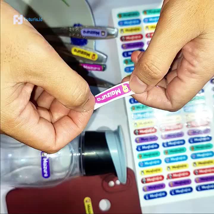 100pcs Sticker Custom Nama Piring Sendok Botol Barang Perabotan Stiker Ajaib Waterproof Timbul Penanda