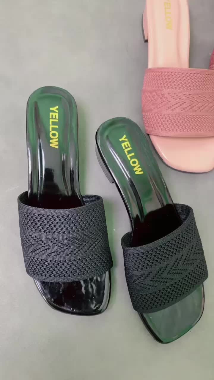 Yellow Gita - Sandal Wanita Hak Tahu Kokop Webbing Terbaru Slop Slip On Kekinian Hak 3cm