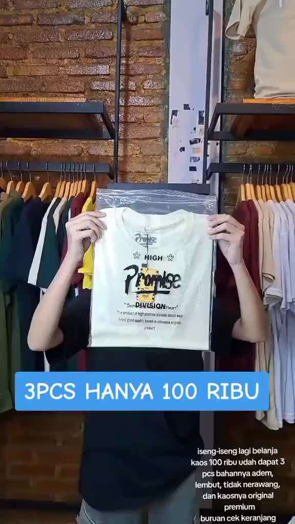 ( 100 RIBU ISI 3PCS ) KAOS DISTRO Pria FULL KATUN COMBED 30S PAKET GROSIR  Baju slim-fitting polos hitam putih 100 RIBU DAPAT 3PCS V-Neck