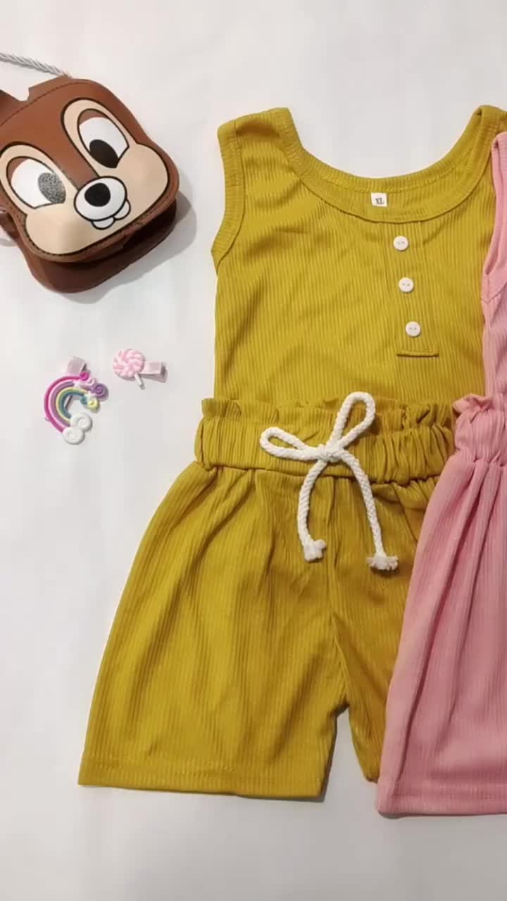 HANNA - SETELAN ANAK ANDINE / SETELAN SINGLET KATUNG TANPA LENGAN / SETELAN HOTPANTS TALI RIB 1-3 TAHUN