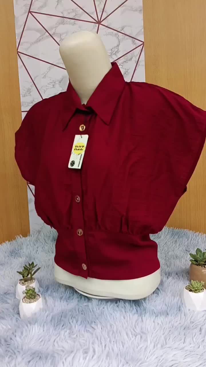 batwing sleeve solid shirt / blouse crop top wanita tanpa lengan Atasan  Katun Casual