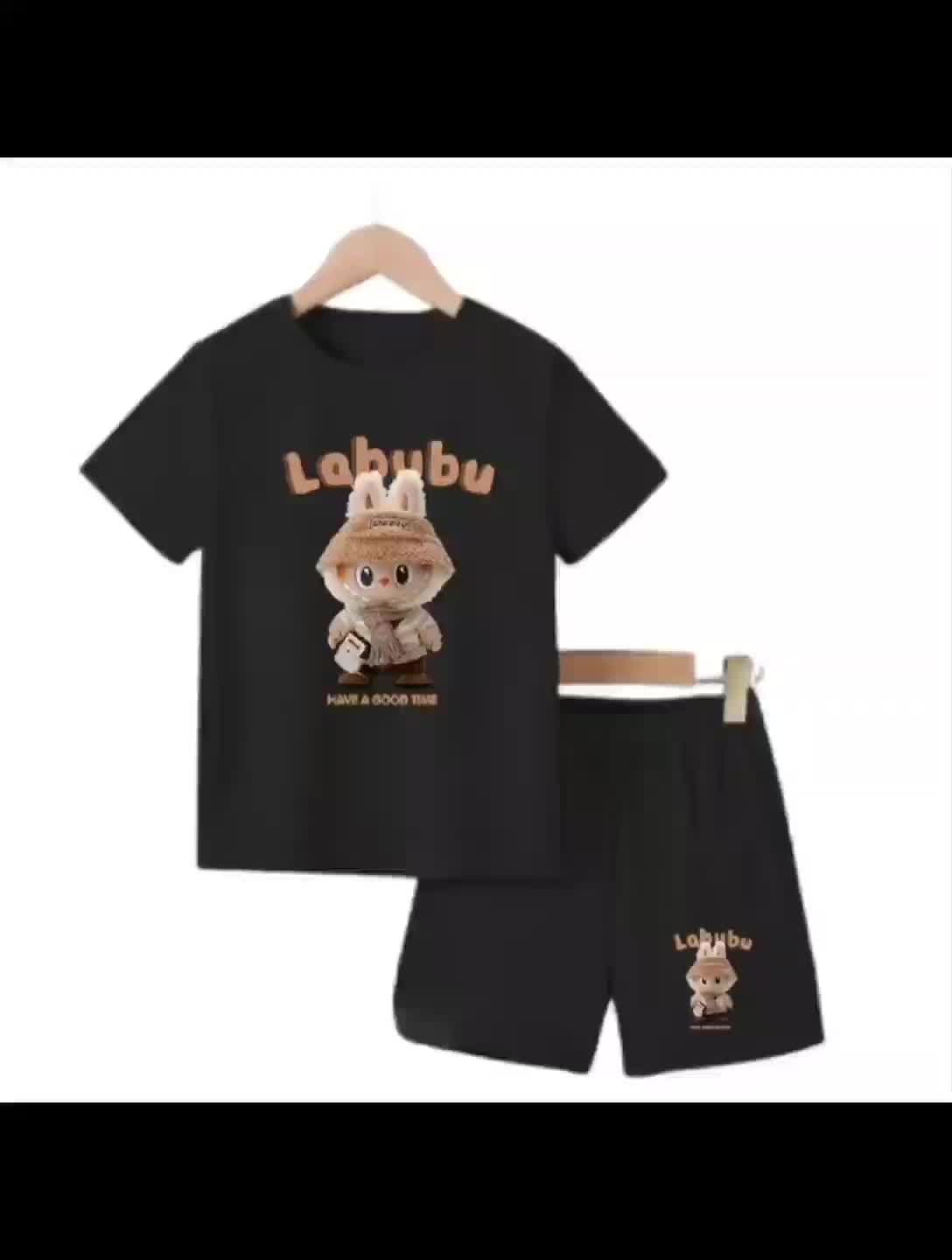 Baju Dan Celana Labubu Lucu Kaos Celana 1 set Stelan Anak usia 2-12Tahun Setelan Anak Perempuan Dan Laki-laki Cowok Setelan Anak Labubu Anak Cewek Cowok Bayi