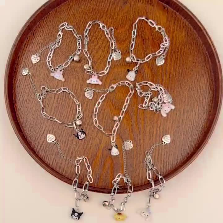 SHOPHOME - Gelang Karakter Charm Bracelet Lonceng Hiasan Kartun Lucu Pasangan Pacar Sahabat GLG14 Anak Elegan Perak Rantai Permata Couple