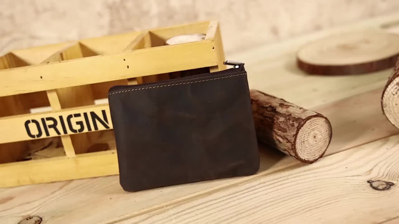 Dompet Koin Pria Kulit Kulit Asli Crazy Horse - Dompet Tempat Kartu dengan Gantungan Kunci Kulit Asli