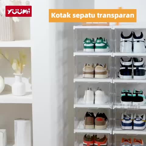 [COD] Rak Sepatu Lipat Anti Debu Multifungsi / Lemari Sepatu Serbaguna / Kotak Sepatu Portabel Bertumpuk / Kontainer Penyimpanan Sepatu Akrilik Transparan Bertingkat Putih