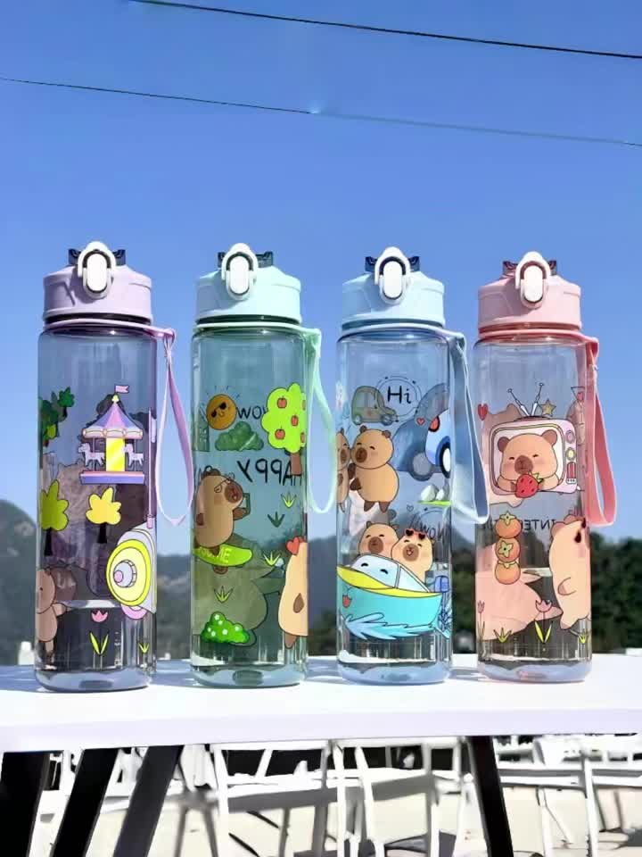 GROSIR Botol Minum Anak Karakter Capybara Kapasitas 900 ML BPA FREE dengan Tali dan Sedotan Bottles Kitchenware Water