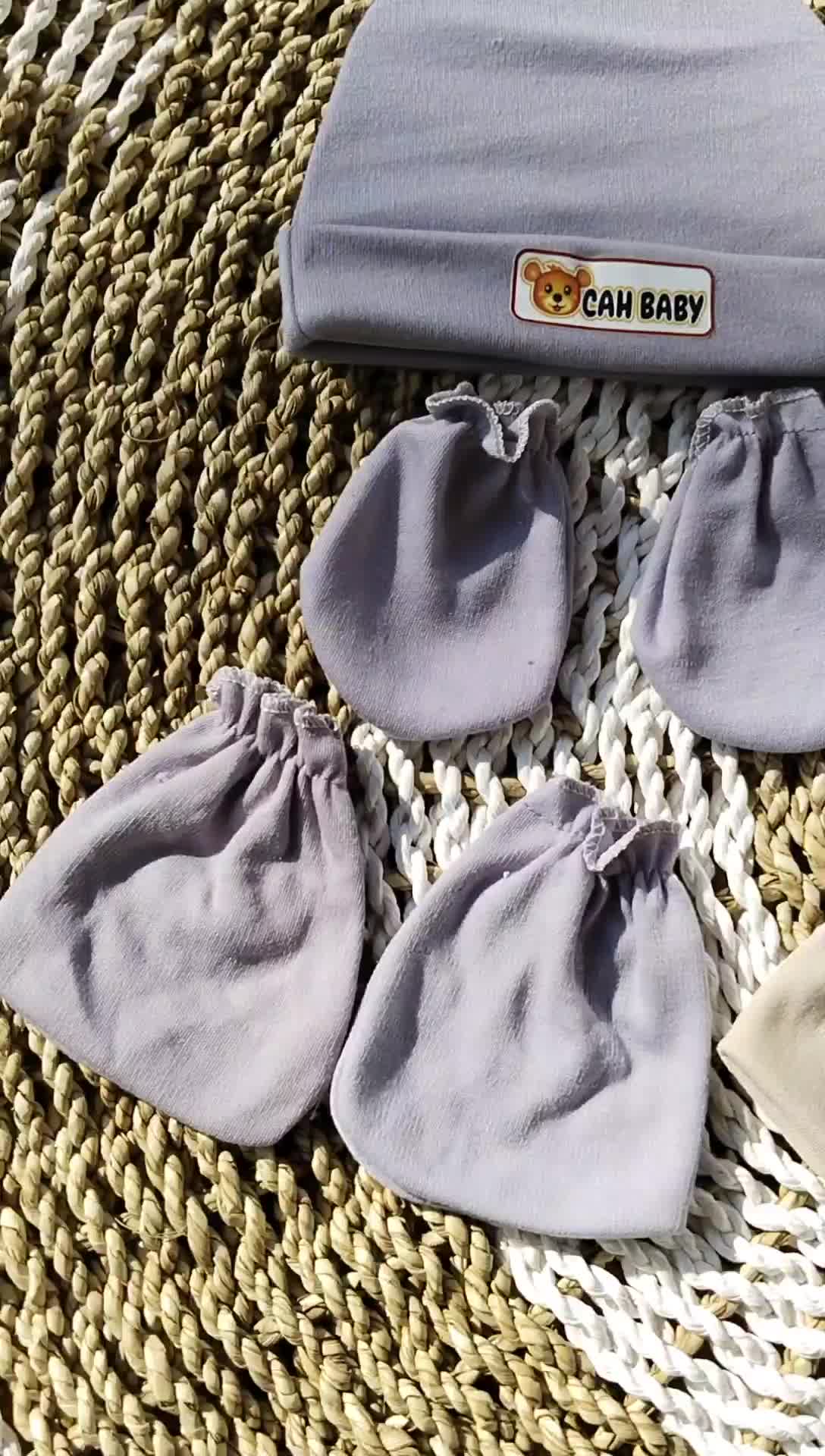 3 Set Topi Dan Sarung Tangan Kaki Bayi Baru Lahir Bahan Kain Katun TC Doble Usia 0- 6bulan Seri Coklat Susu Unisex  Boys Pelindung Kepala Cewek Girls Cowok Popok
