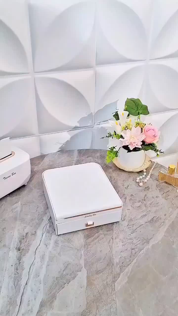 YESALL Kotak Perhiasan Otomatis｜Sekali Tarik Terbuka + Cermin Besar｜Dua Lapisan Kapasitas Besar｜Desain Elegan Premium｜White Gold / Pink Gold｜Hadiah Spesial