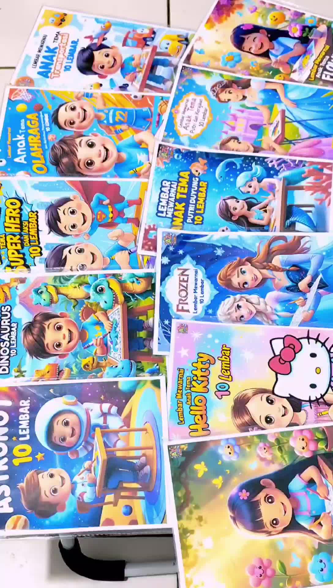 Lembar Mewarnai anak Paket 10 Lembar Banyak tema laki-laki dan perempuan