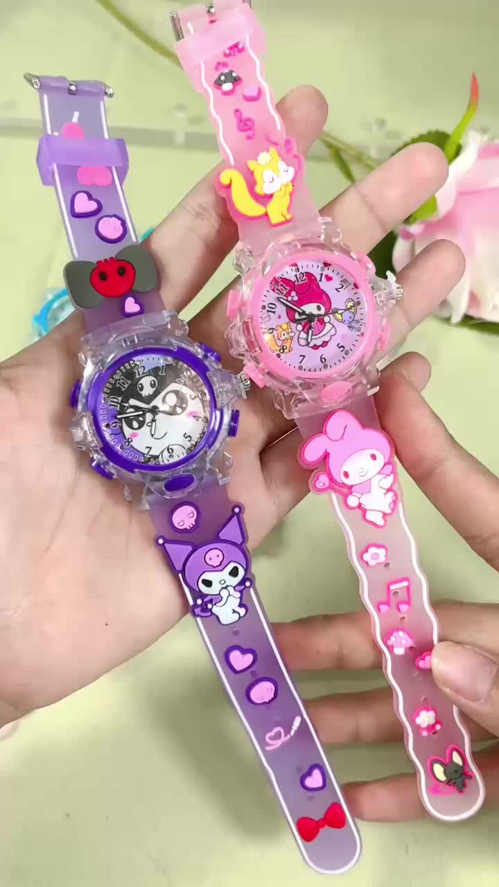 (COD)Jam Tangan Anak Karakter Sanrio Kado Anak Hadiah Anak /Jam anak Lampu Led Silicone Strap