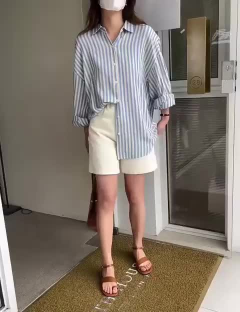 Atasan Kemeja Wanita AZKA COLLECTION Salur Garis Lengan Manset Kancing Kerah Tangan Motif Panjang Pendek Polly Rayon Kotak Karet kemeja  stripe