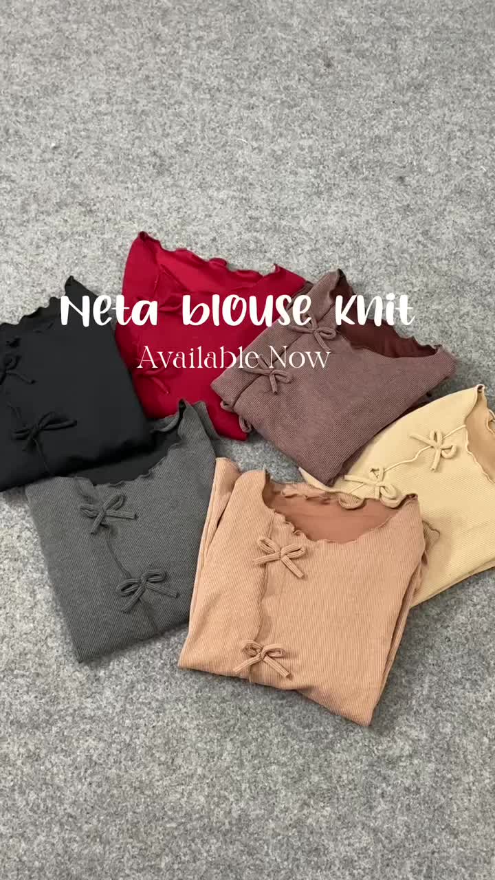 NETA BLOUSE WANITA – ATASAN KNIT BELAHAN TENGAH / BAJU PITA LEA STORE