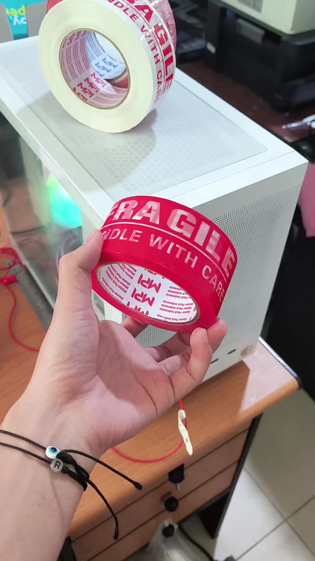 Lakban Fragile Putih 70 Yard 48mm Full / Jangan Dibanting / Awas Pecah