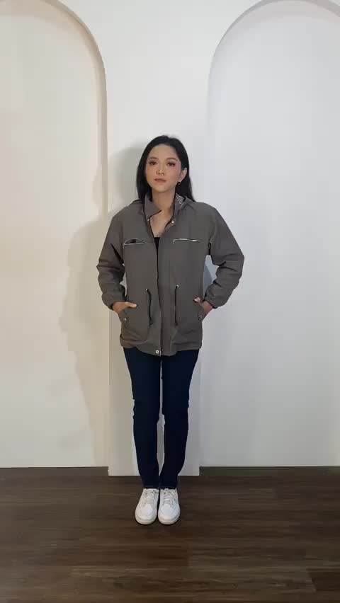 Jaket Parka Wanita Korean Style Bolak Balik Jumbo Warna Coklat Tua Ukuran M Sampai 4XL