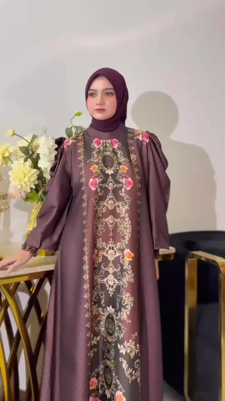 Faraz Label - NADINE DRESS (TANPA HIJAB) Busana Muslim Wanita Dress Armany Silk Printing Sultan Gamis Silk Mewah Tren Lebaran 2026