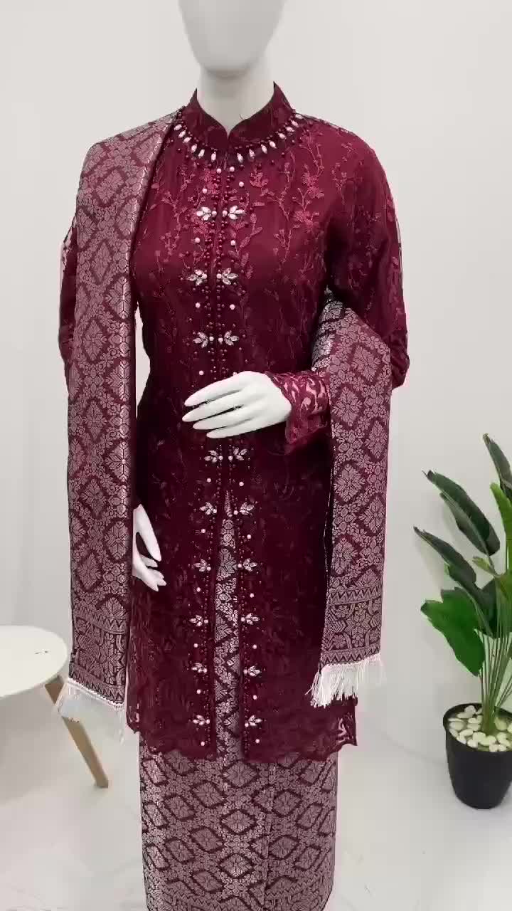 set kebaya tille payet azrib/kebaya modern/kebaya ibu besan/kebaya kondangan / kebaya pesta / kebaya wisuda / kebaya seragaman Bawahan Songket Baju Lilit Atasan Setelan