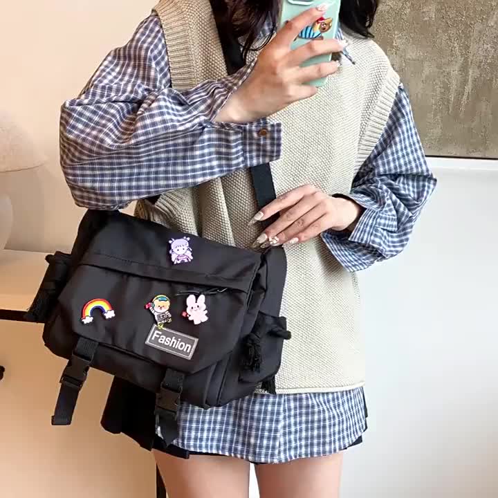 Tas Sling Kapasitas Besar, untuk Siswa Kelas, Jepang, Komuter, Tas Saku Tunggal