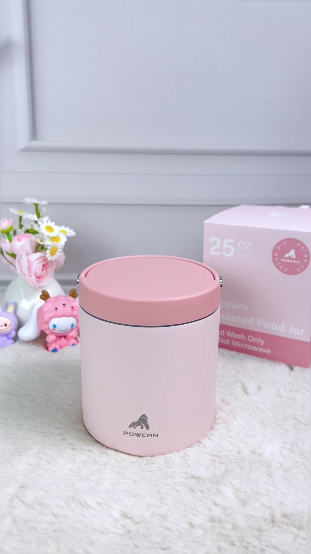 POWCAN Kaleng Pelumas Makanan 25oz Stainless Steel Vacuum Insulated Anti Bocor dengan Desain Cantik dan Tahan Lama untuk Dewasa 24 Jam Pemanasan & Tidak Menyimpan Bau