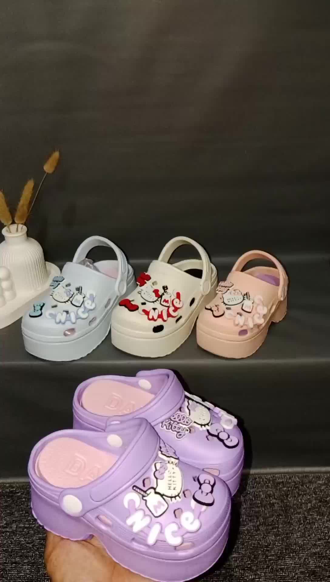 Hello Kitty Sandal Baim Cros Anak Perempuan Terbaru Korean Style Anti Slip Fashion Warna Ungu Lucu & Menarik Sepatu Kaki