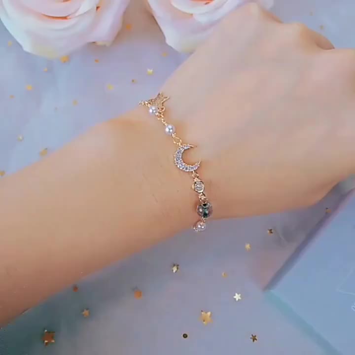Wanita gelang mutiara zirkon Sahabat siswa Gelang yang bisa disesuaikan Aksesoris busana Bracelets
