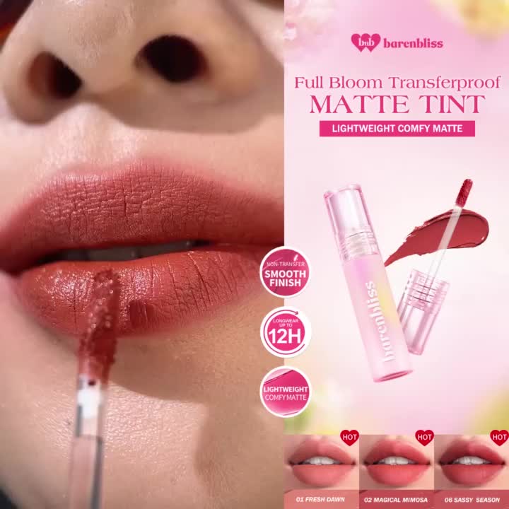 【BEST SELLING】BNB barenbliss Korean Bloomatte Full Bloom Transferproof Matte Tint LONGLAST 12H TRANSFERPROOF | Matte tint ringan, tahan lama hingga 12 jam