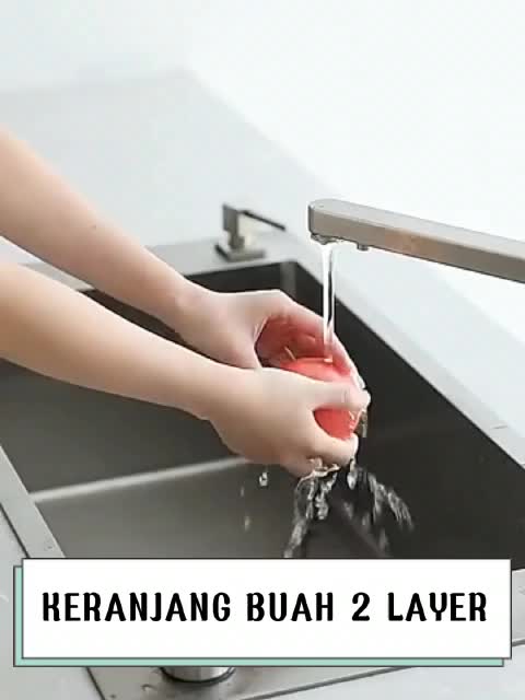 Keranjang Wadah Cuci Buah 2 Layer Drain Basket Baskom Bahan Makanan