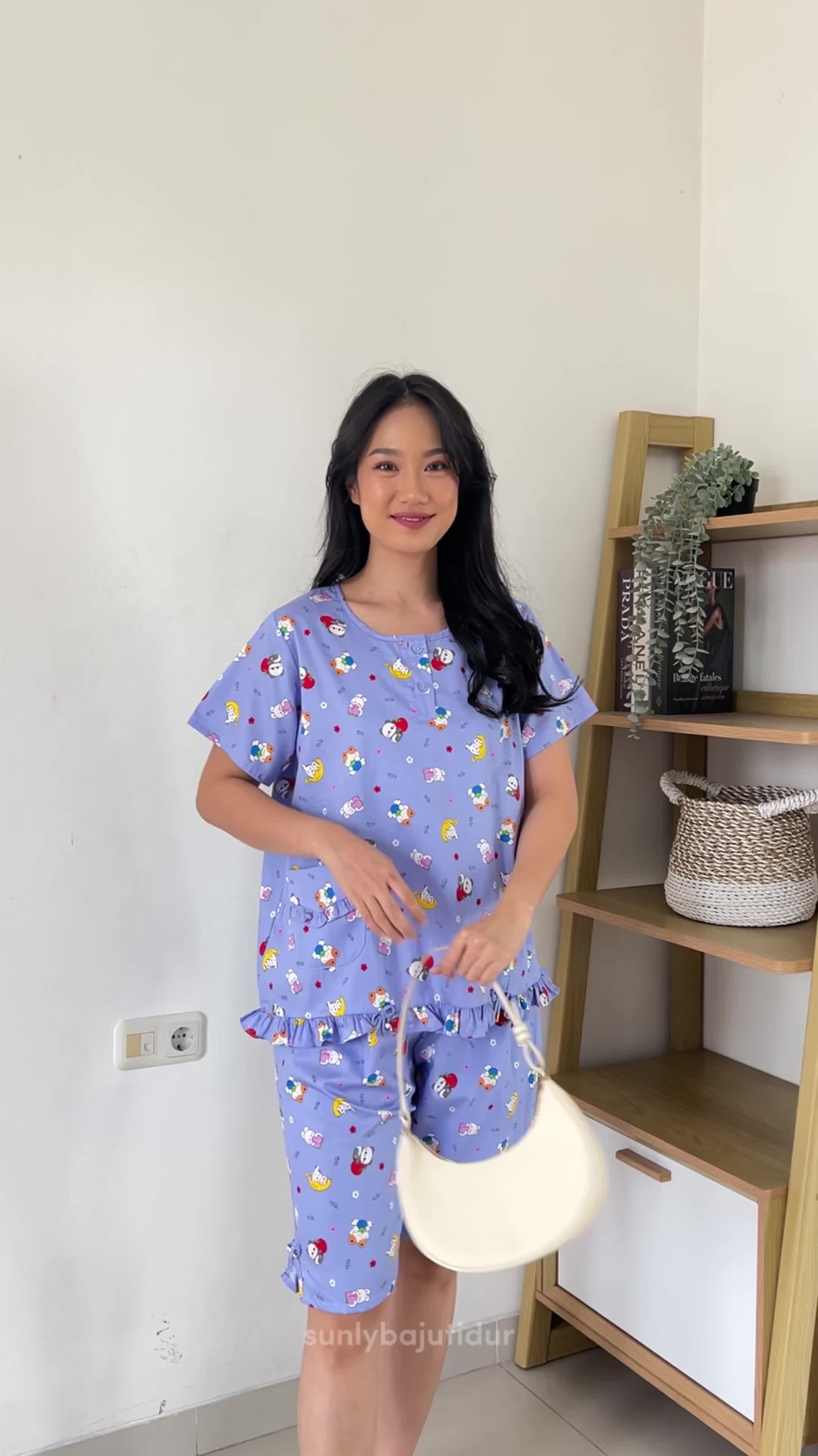 Baju Tidur Sunly size 22 lengan pendek celana 3/4 bahan katun adem original