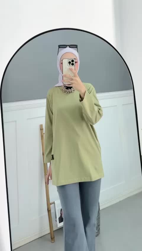 Baju Atasan Kaos Oversize Wanita Lengan Panjang Sinctaro Collection - Basic, Motif Combed Katun