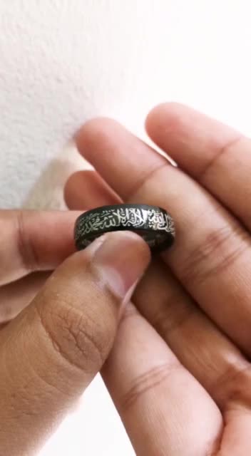 Cincin Titanium Pria Wanita Warna Hitam Motif Tauhid Untuk Pria Wanita hitam