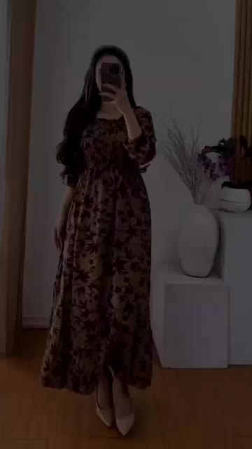 Daster Smoke Serut Dada Korean Style  Rayon Busui Dress Wanita Motif Tebal Panjang Bumil