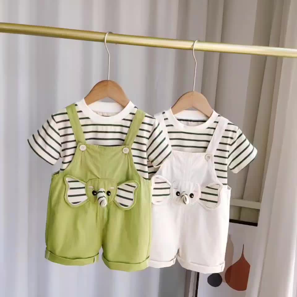 oneset overall celana motif gajah/setelan anak laki laki dan perempuan/kaos lengan pendek motif terbaru