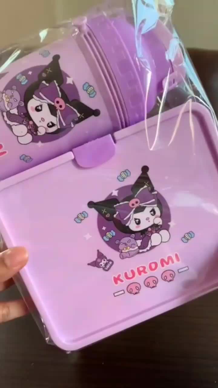 Kotak Makan Anak Set Botol Minum Kuromi - Lunch Box Wadah Plastik Garpu bekal anak sekolah Kitchenware Sendok