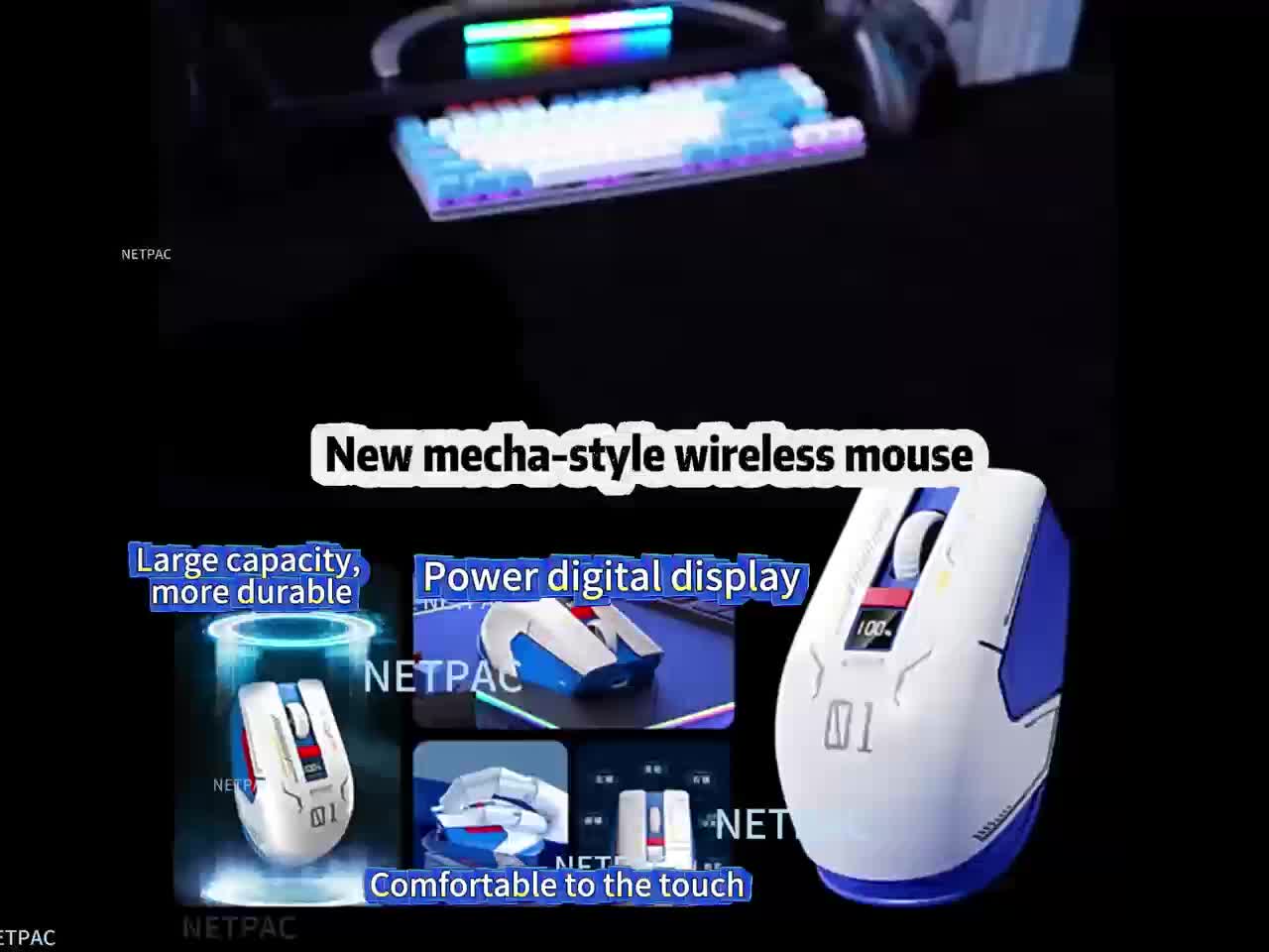 NETPAC M1 Mouse Gaming Wireless Rechargeable Baterai 3 Mode LED Type-C Bluetooth 2.4Ghz Fast Charging 1600DPI RGB dengan Receiver USB Komputer Tiga Mode Koneksi & Penyesuaian DPI 800-1600 - Computer