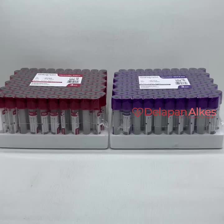OneHealth Vacutube Plain / EDTA K3 Tabung Darah Glass Kaca Vakum 3ml isi 100 Pcs Vaculab Merah Ungu