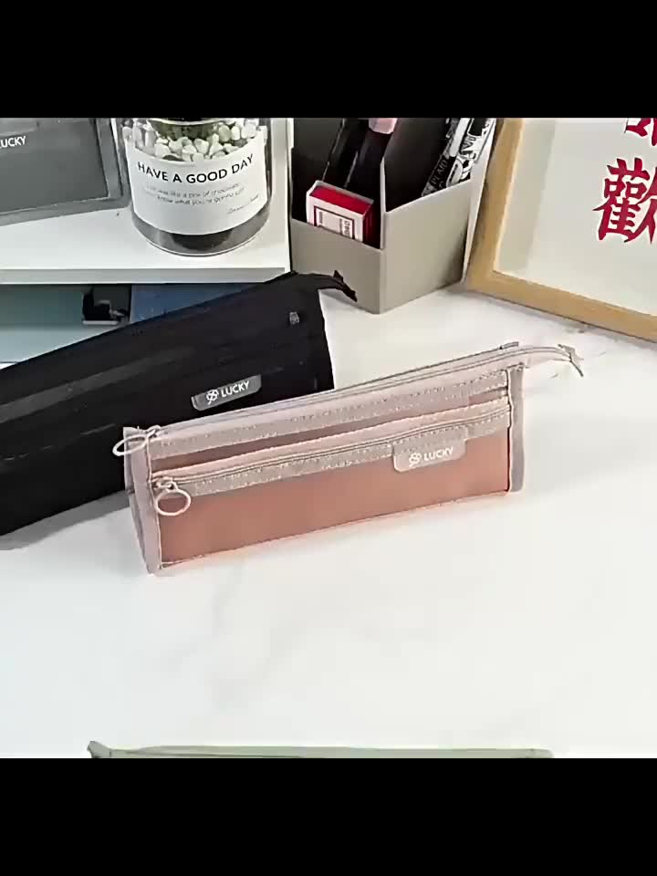 Tempat Pensil Korea Mesh / Tempat Pensil Transparan Simple Transparan