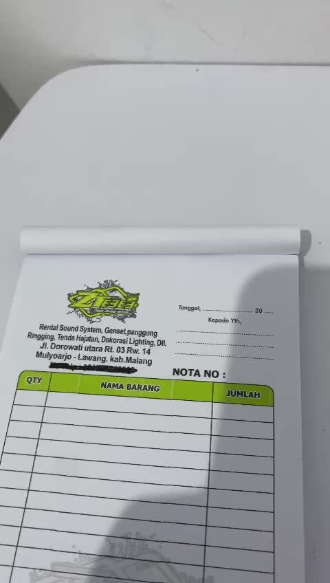 Nota custom 1/3 uk 10x21cm gratis dsain dan logo mendsai toko apapun y&h yudha grafika Paper Stationery