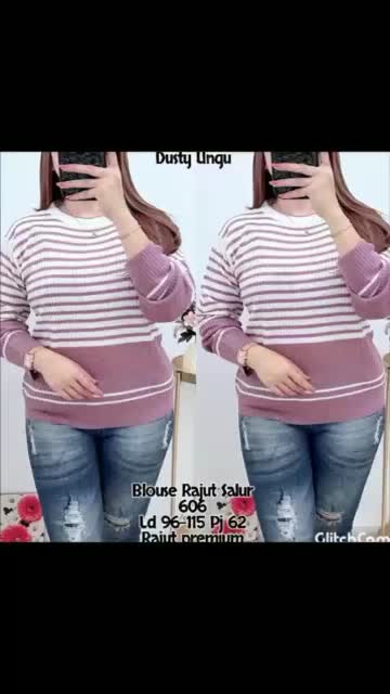 BLOUSE RAJUT SALUR 606 / Atasan Wanita Model Kekinian / Blouse Wanita Trendy Casual Knitwear Crop Panjang Baju Garis Top Cardigan