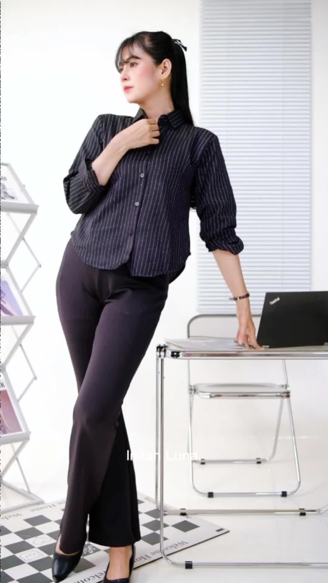 Cemplorot-Luna Strip kemeja Fitted - Kemeja Wanita Fitted Atasan Wanita Stripe Salur Basic Casual