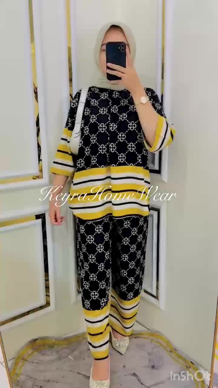 Keyra Pajamas Kulot One Set Kemeja Lengan 7/8 Rayon Motif Busui Nyaman Adem Celana Panjang