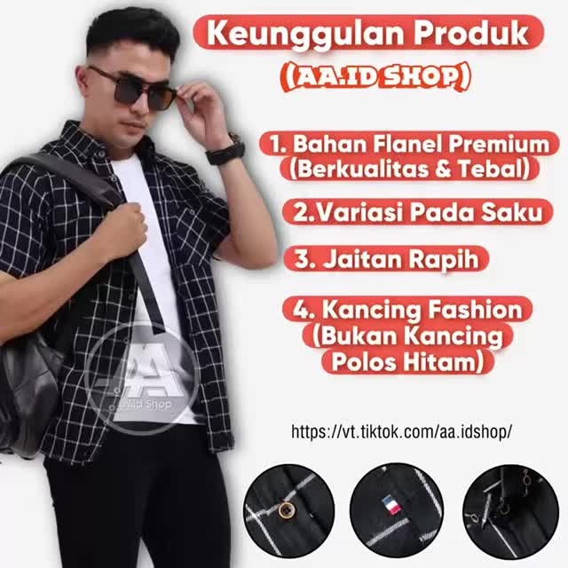 Kemeja Flanel Pria Lengan Pendek Garis Satu Putih Dasar Hitam Distro Original Apparel Eklusif Kotak 2025