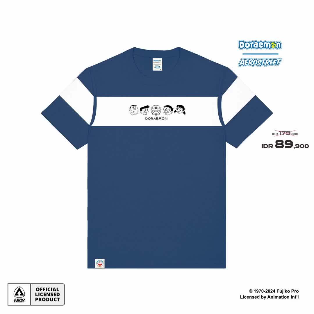 Aerostreet T Shirt Doraemon And Friends Line White Midnight Blue Kaos AAAAA