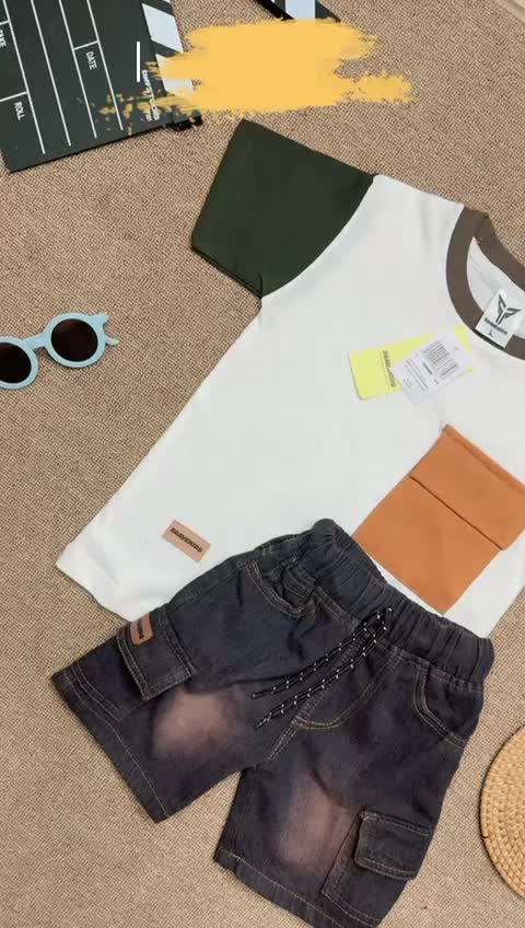 BRAVEKIDS - THREE TONE POCKET SETELAN ANAK COTTON COMBED 30S CELANA DENIM
