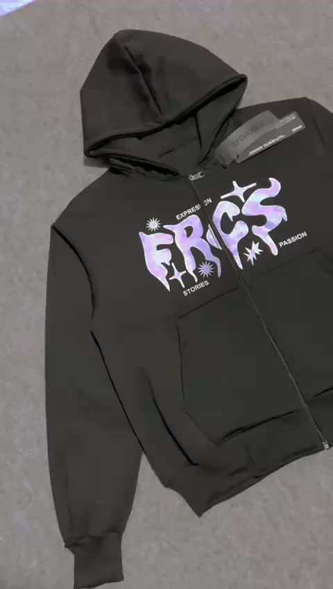PRFC - Jaket Hoodie Boxy Zipper Star Hitam Unisex Pria Wanita Bahan Katun