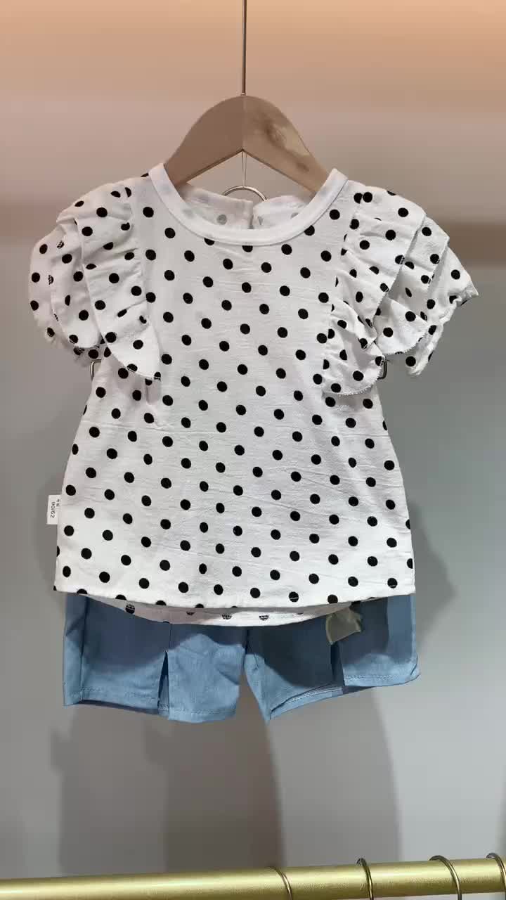 0-4 tahun anak perempuan baju setelan musim panas lengan pendek lucu bayi pakaian anak anak bagian tipis titik polka ruffle katun denim celana pendek anak cewe baju jas