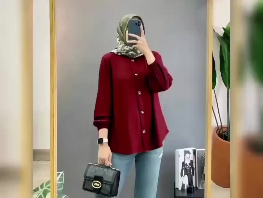 Atasan Crinkle Airflow Kemeja Wanita Lengan Karet Baju Kancing Harian Kerja
