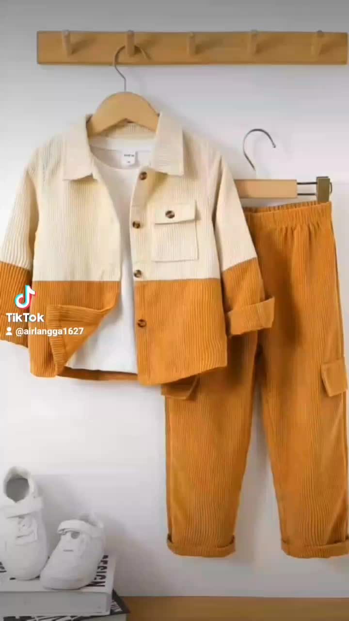SETELAN ANAK CEWEK COWOK UNISEK KEMEJA ANAK+CELANA JOGER SAKU BAHAN CODOROY KOREAN STYLE
