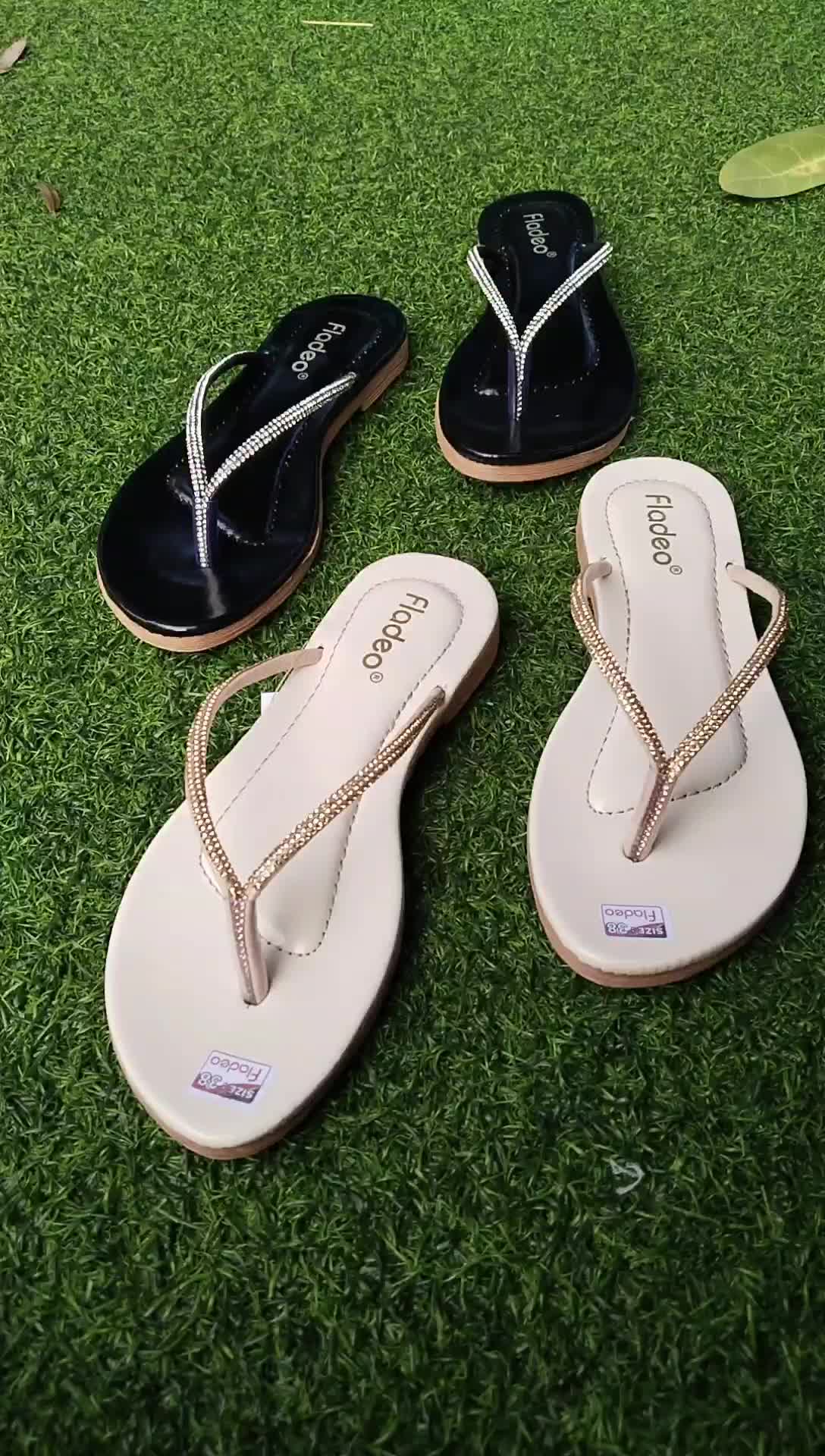 sendal fladeo wanita jepit diamond hak datar  Open Toe Luar Ruang Musim panas Sandal