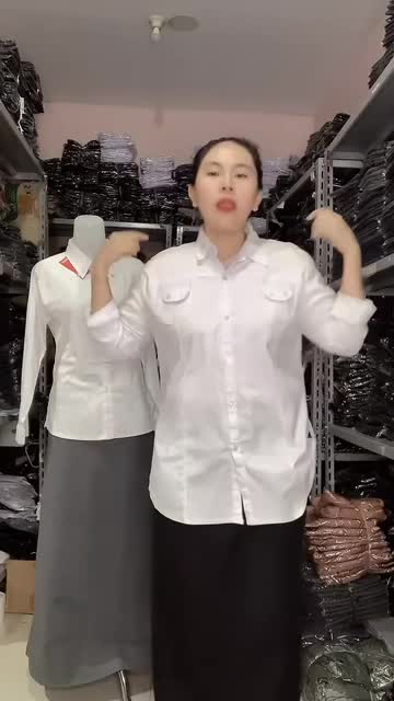 Kemeja putih wanita PNS kantung dua Baju Katun wanita lengan panjang kemeja saku dua wanita formal Atasan Kantor Cewek Kerja